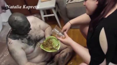 Toilet Slavery: (Natalia Kapretti) - Feeding, Pushing Down Shit In The Pig’s Throat [FullHD 1080p] (Humiliation, Face Sitting)