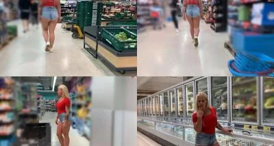 Devil Sophie - Pervers Public Gefriertruhe im Lebensmittelladen vollgepisst und Fotzen-Lippenstiftspiele [FullHD 1080p / Public Nudity, Pissing]