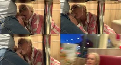Devil Sophie - Mega Public Burger Laden Blowjob unterm Tisch mit Facial - Spermawalk aus dem Laden [FullHD 1080p / Latex, Doggystyle]